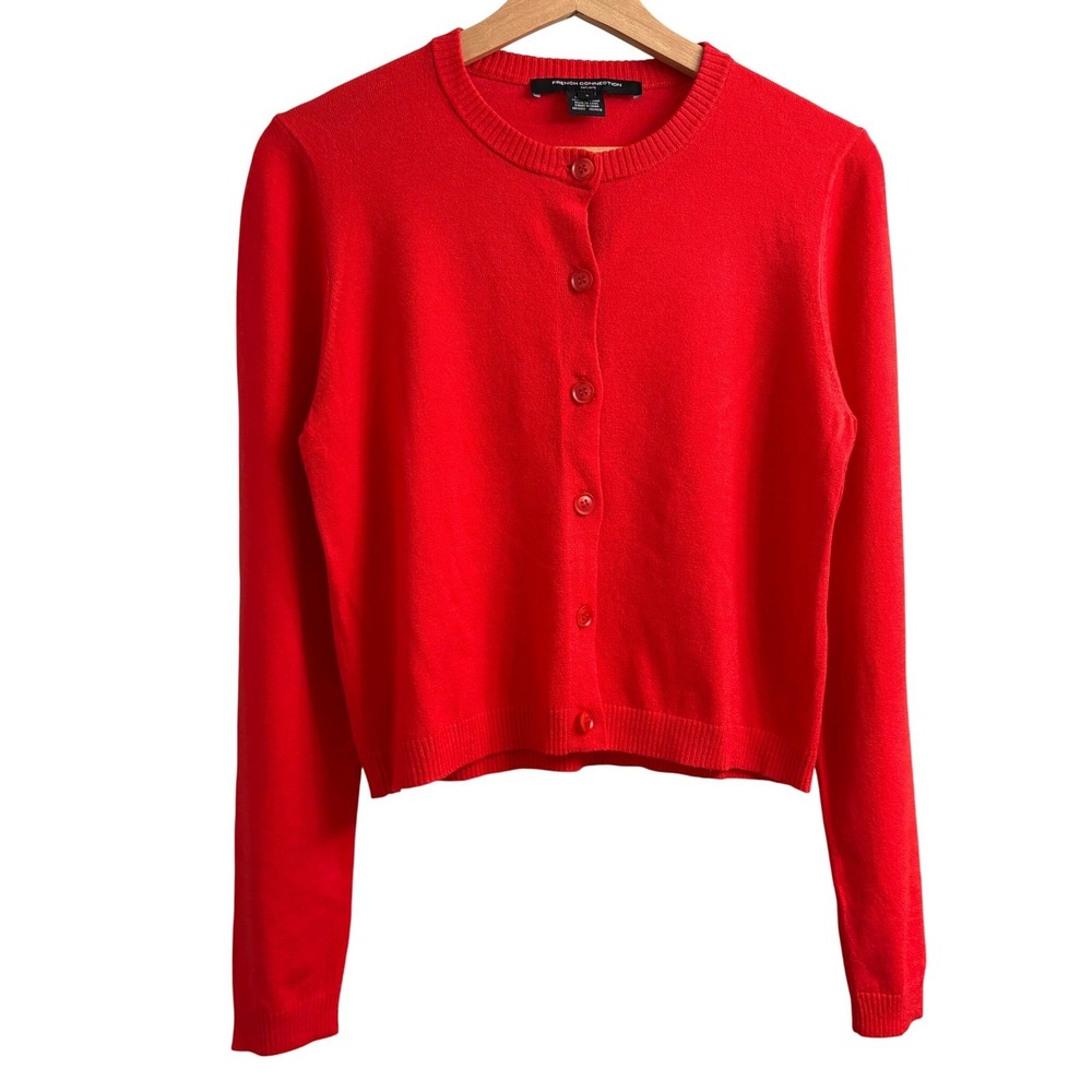 french connection Cosysoft Fitted Cardigan Sweater In Red Size Small